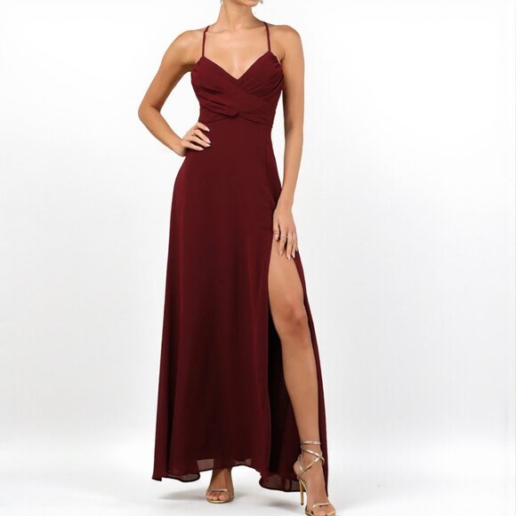 Lulus Event Ready Burgundy Backless Lace-Up Maxi Dress Size Large - Picture 1 of 8